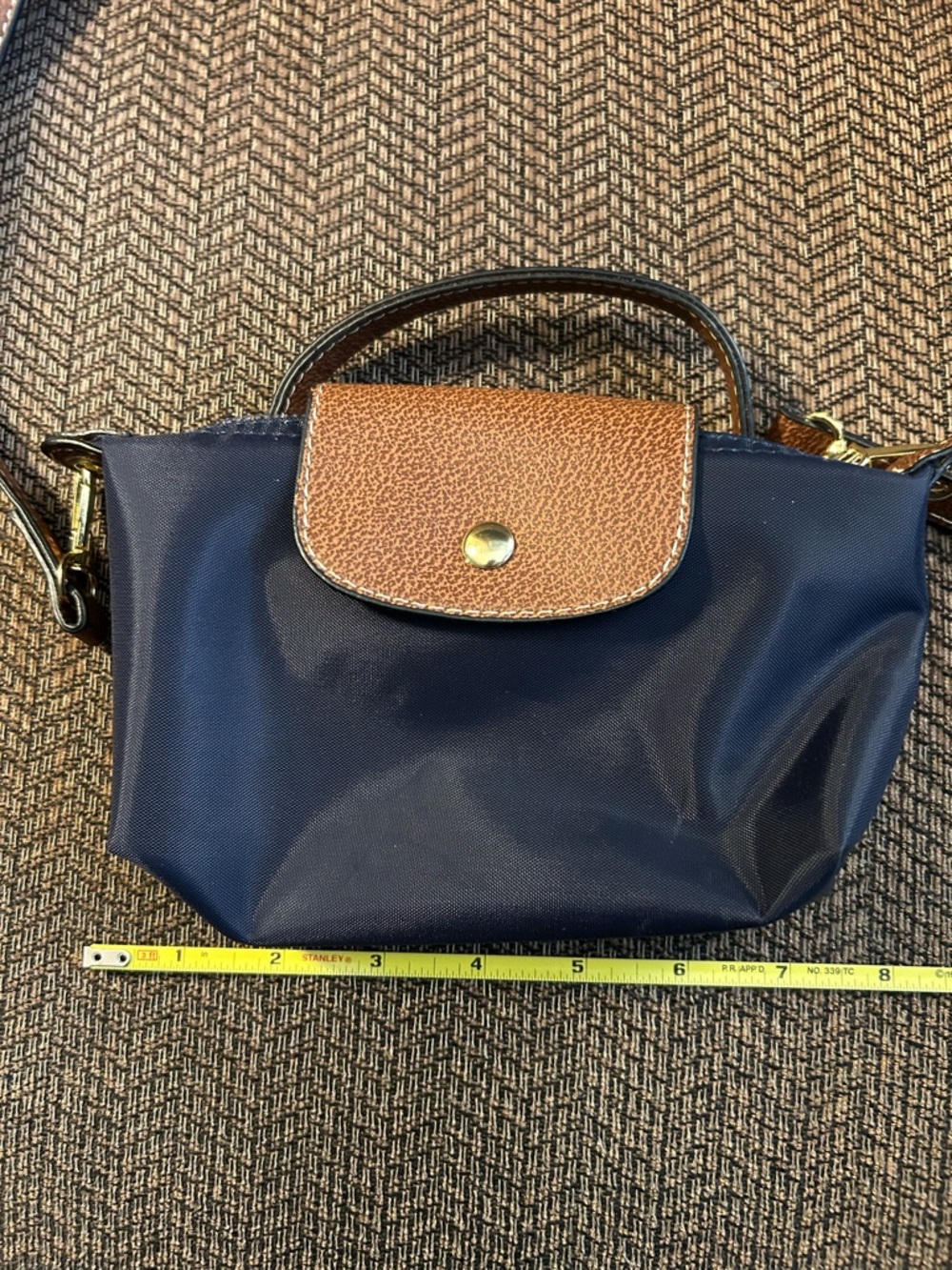 Navy and Brown Women's Top-Handle Crossbody Bag